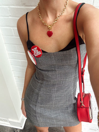 OWEN PLAID SATIN PEEKABOO DRESS