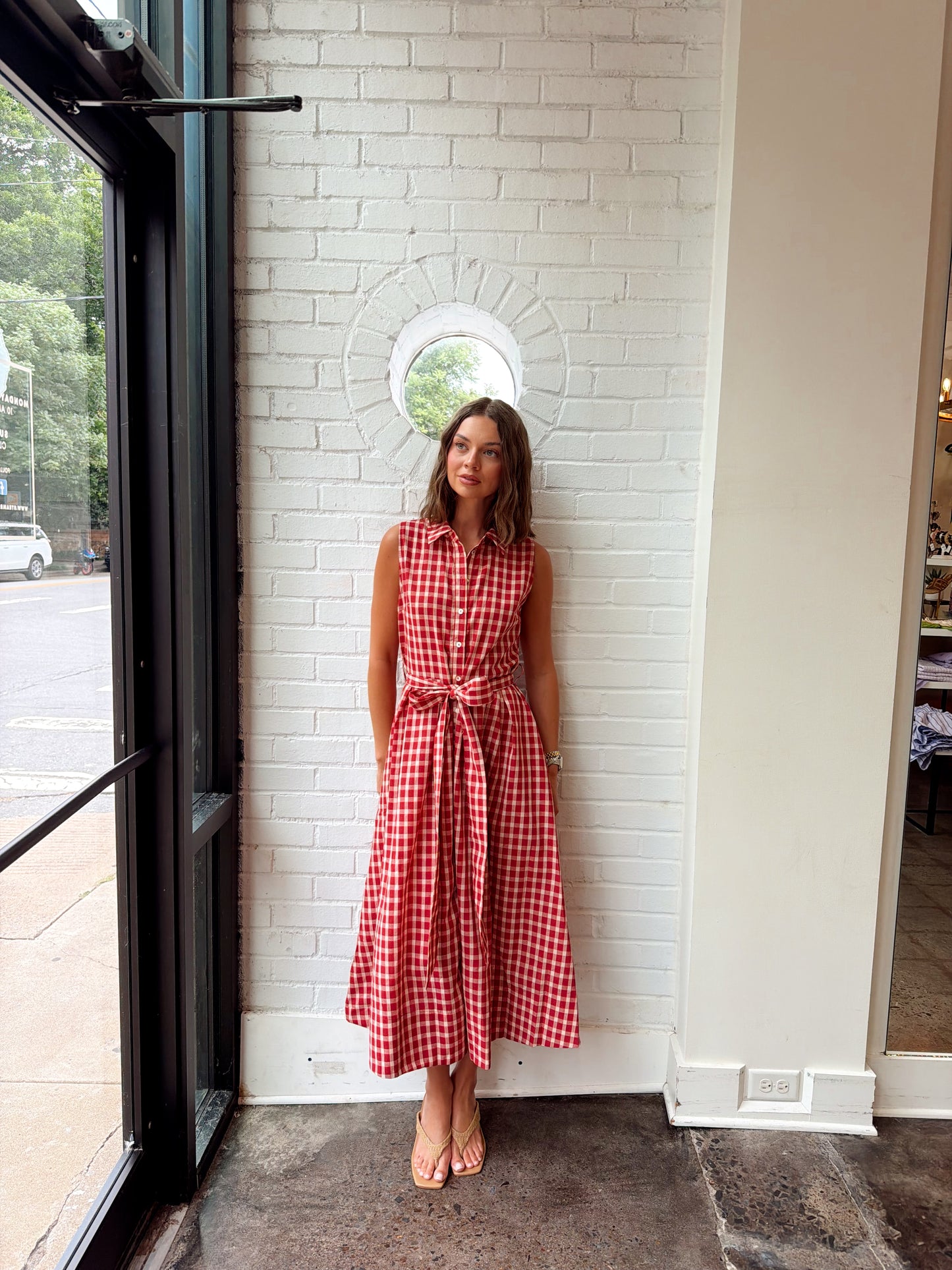 GINGHAM CHECK BUTTON DOWN DRESS