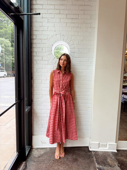 GINGHAM CHECK BUTTON DOWN DRESS