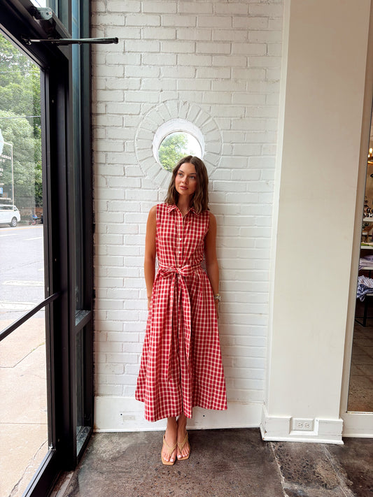 GINGHAM CHECK BUTTON DOWN DRESS