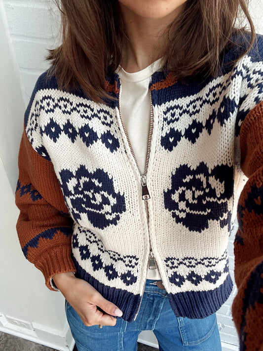 SWEET ROSE JACQUARD ZIP SWEATER JACKET