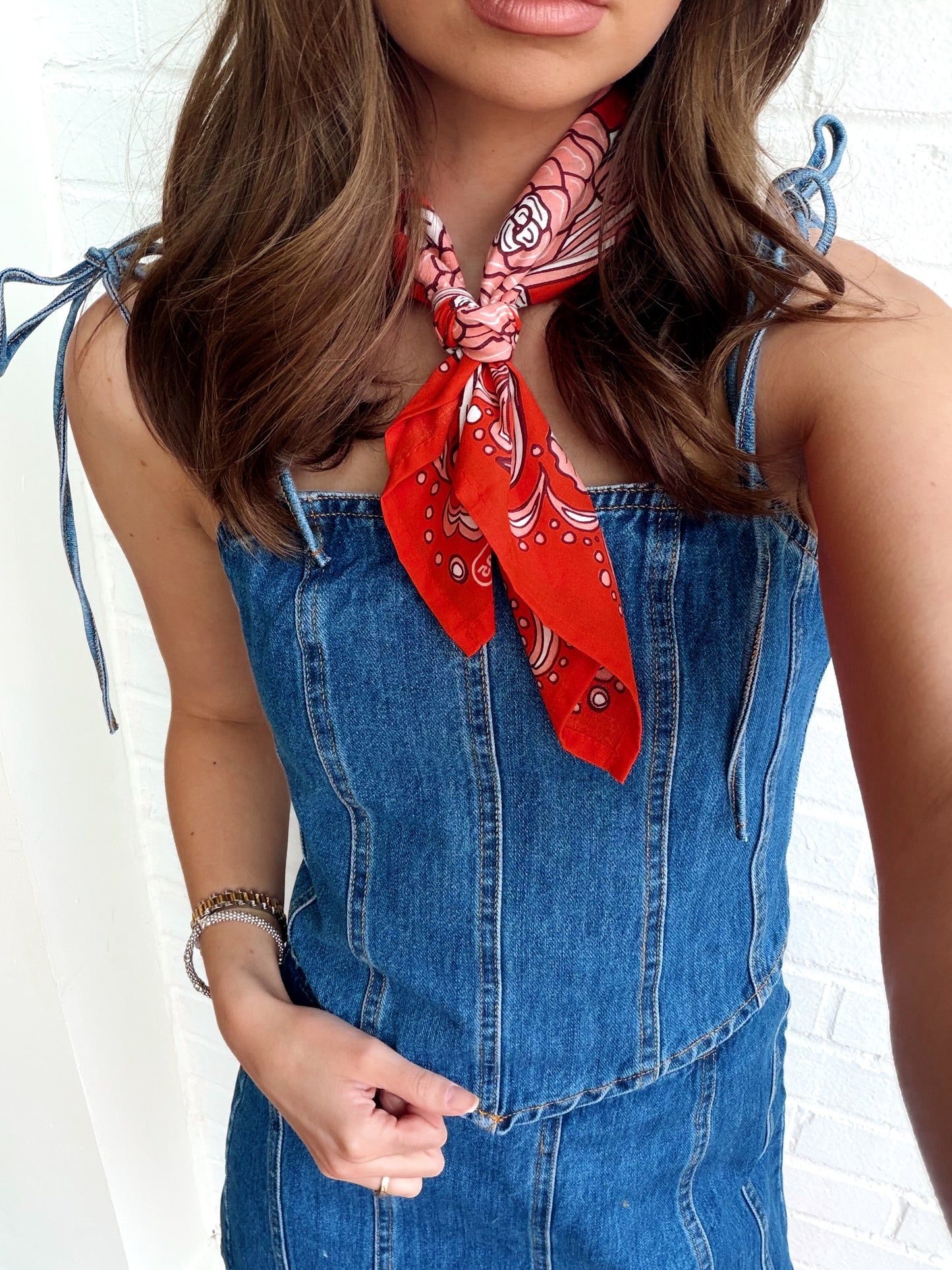 SHOULDER TIE CORSET DENIM TOP