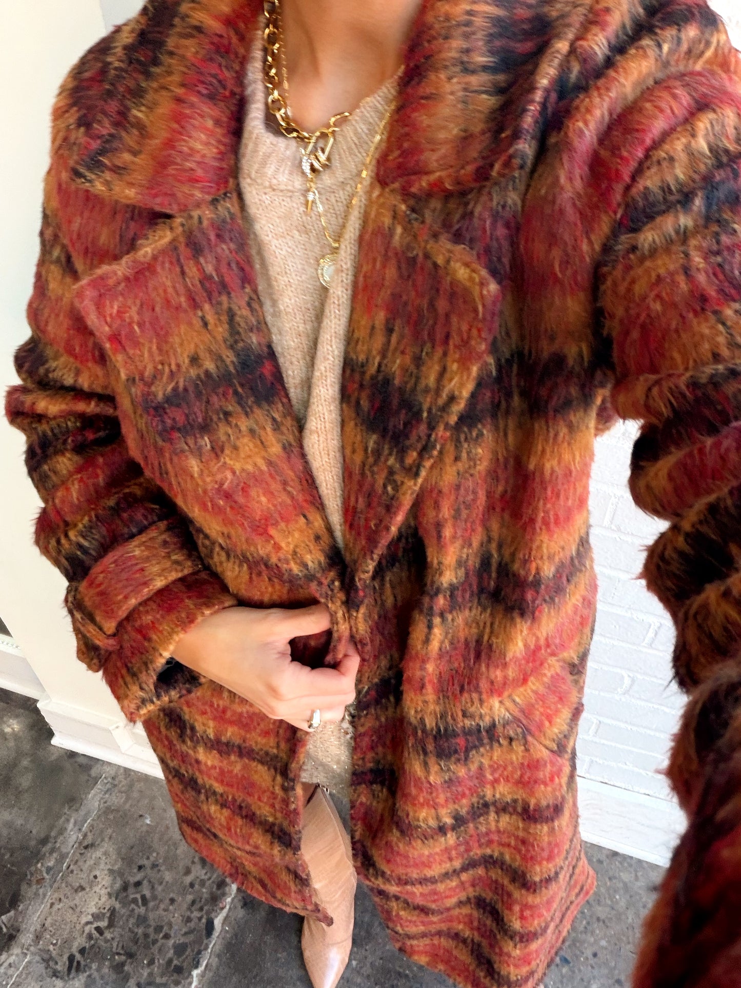 RODEO ROUGE BRUSHED PLAID COLLAR COAT