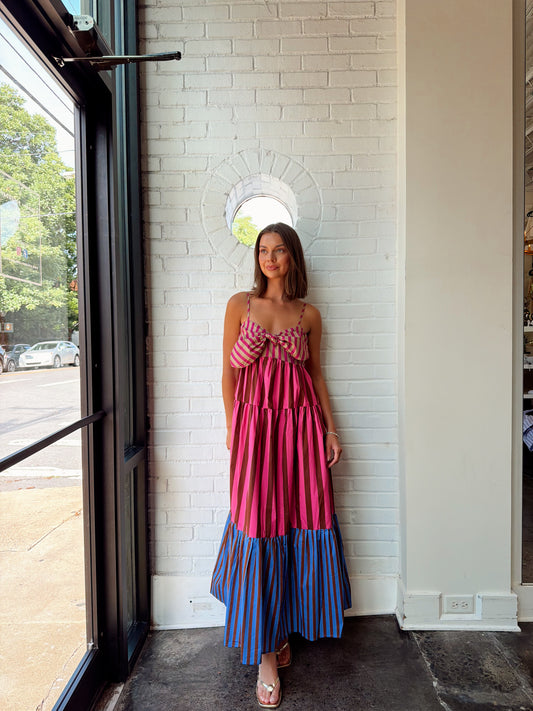 STRIPE BLOCK BOW MAXI DRESS
