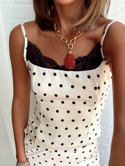 POLKA DOT TOP W/ LACE DETAIL