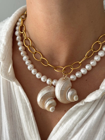 TURBO SHELL NECKLACE PEARL