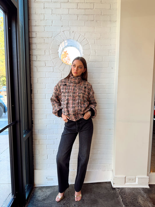 TWEED FUNNEL NECK JACKET