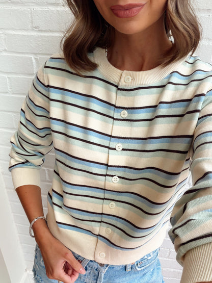 LS CREW NECK MULTI STRIPE SWEATER CARDIGAN