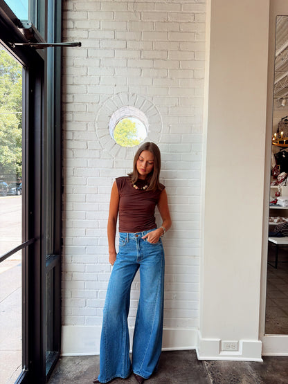 MOCK NECK JERSEY TOP W/ RUCHING