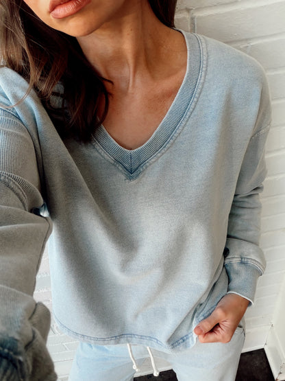 DELPHINE KNIT DENIM SWEATSHIRT
