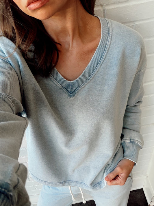 DELPHINE KNIT DENIM SWEATSHIRT
