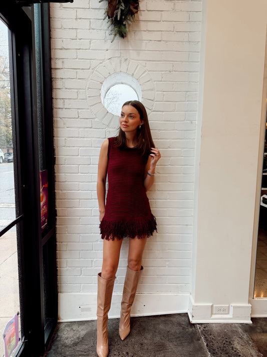 FRINGE KNIT SWEATER DRESS