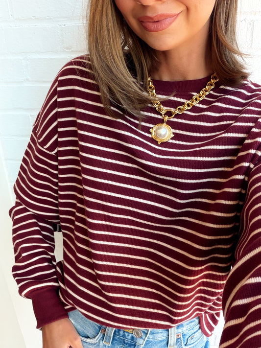 COLBERT STRIPED COZY WAFFLE LS TOP