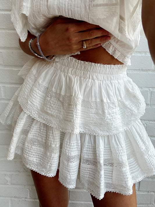 RUFFLE MINI SKIRT- ANTIQUE WHITE
