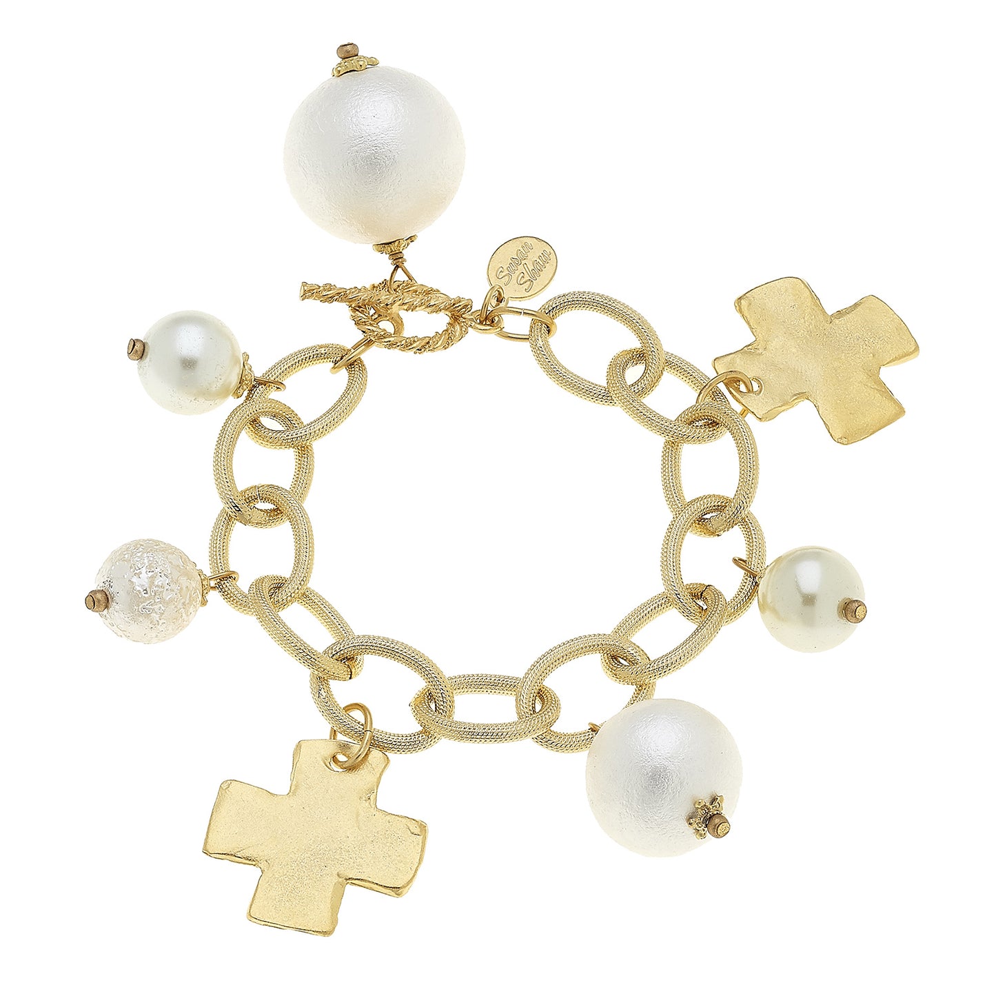 GOLD CROSS & COTTON PEARL BRACELET
