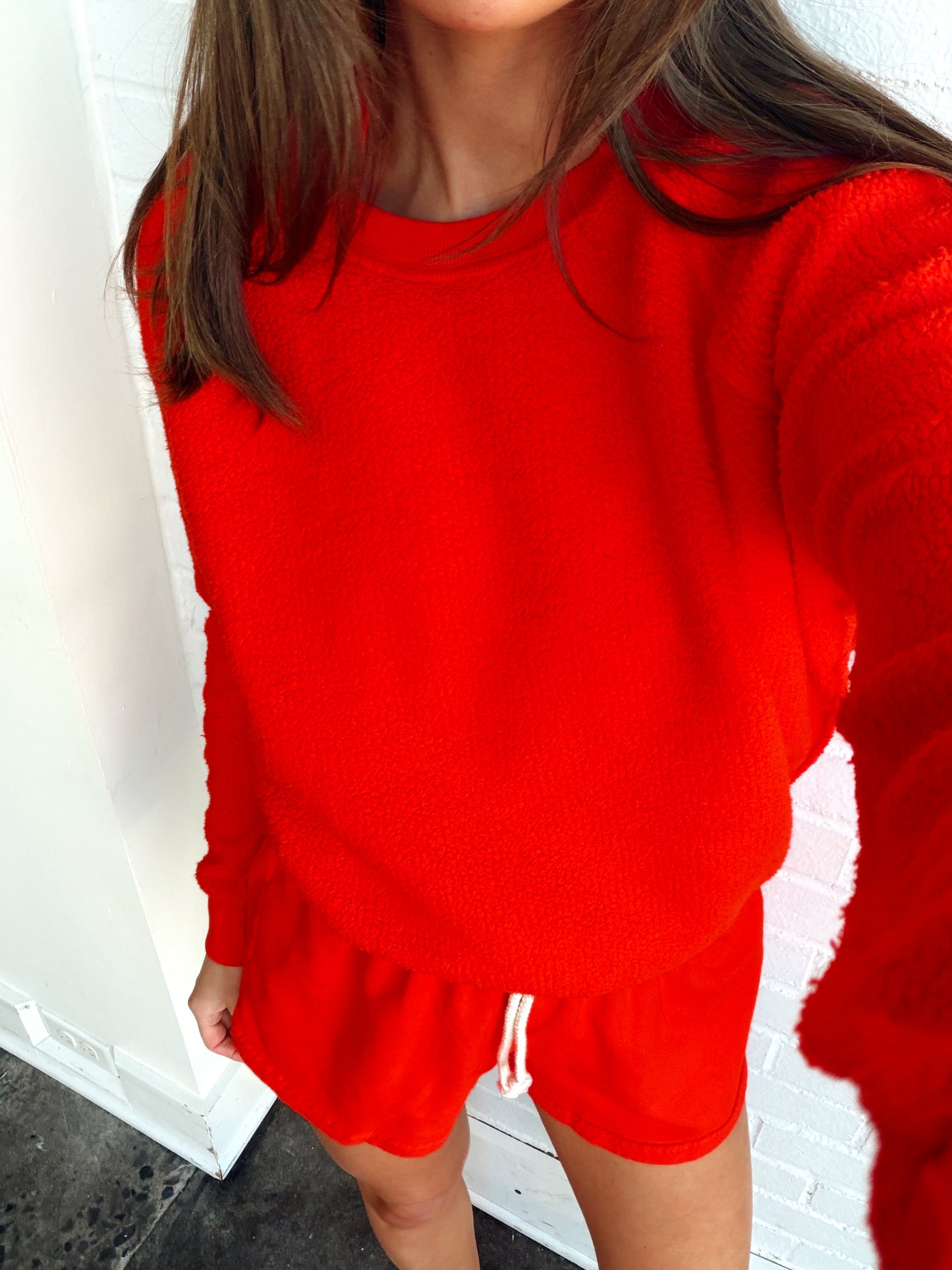 ZIGGY REVERSE FLEECE CREW- TOMATO