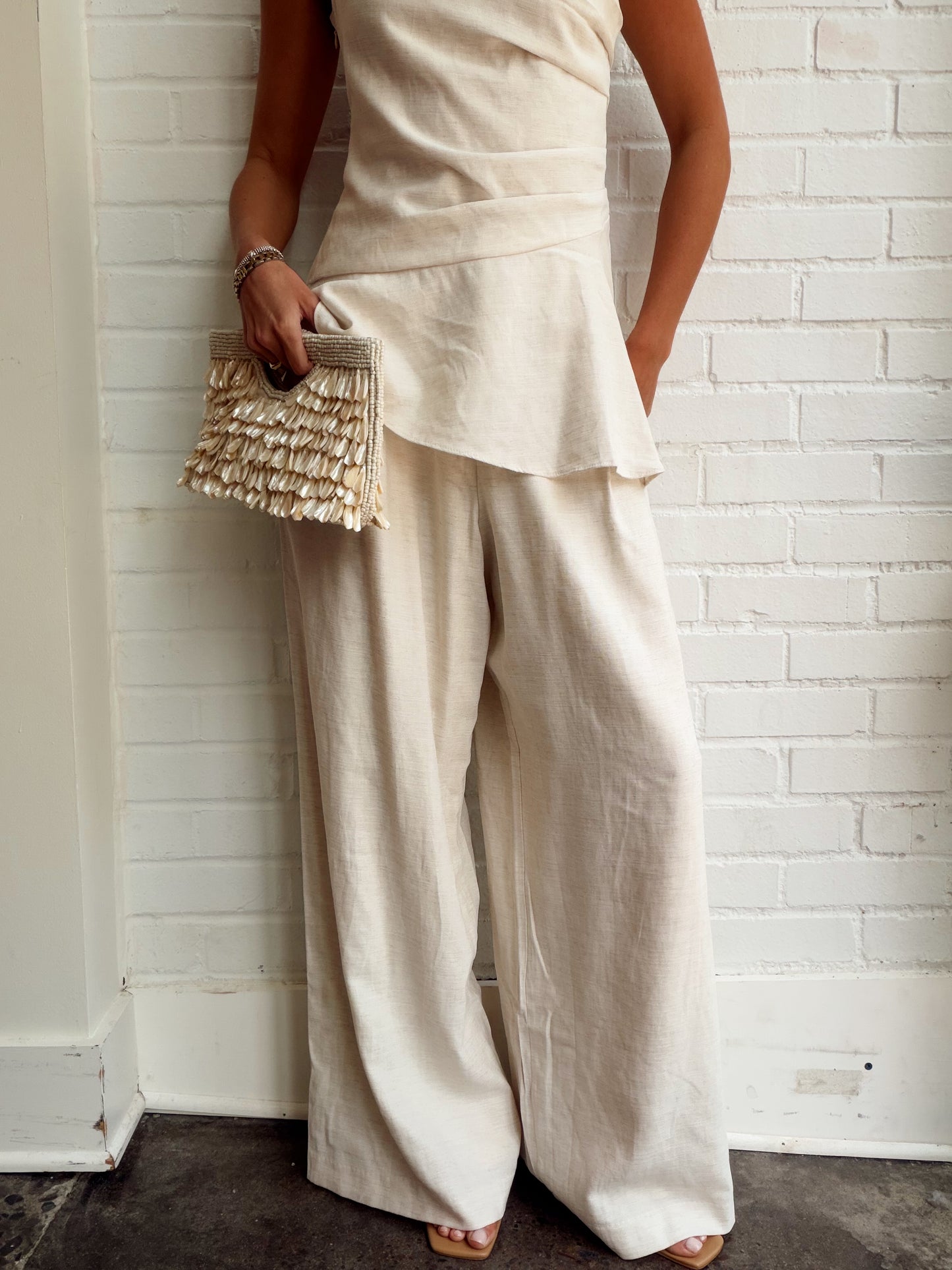 PLEATED HALTER TOP & WIDE LEG PANTS SET