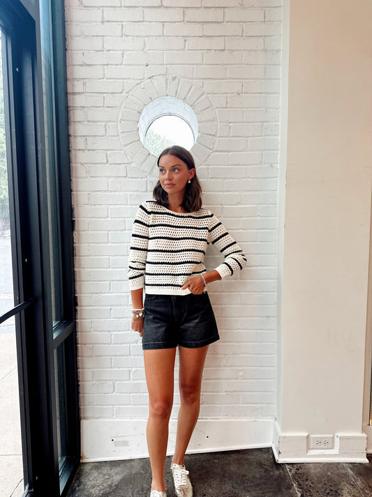 KIT STRIPE CROCHET SWEATER