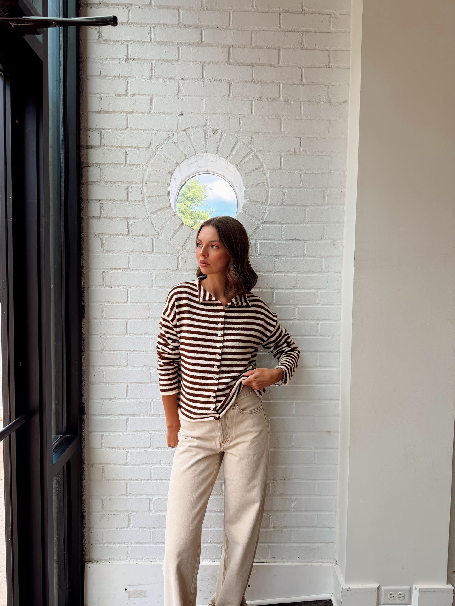 ELINA STRIPED COLLAR KNIT TOP