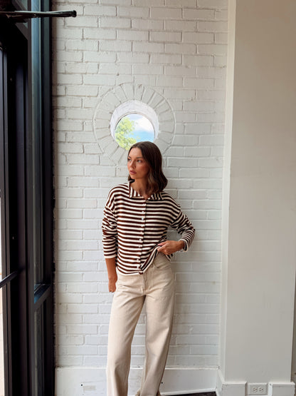 ELINA STRIPED COLLAR KNIT TOP