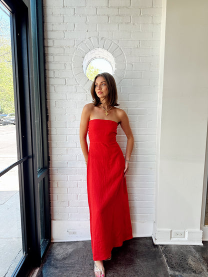 AMBER STRAPLESS LINEN DRESS