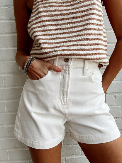 SAIGE HIGHRISE A-LINE SHORT- POLISHED WHITE