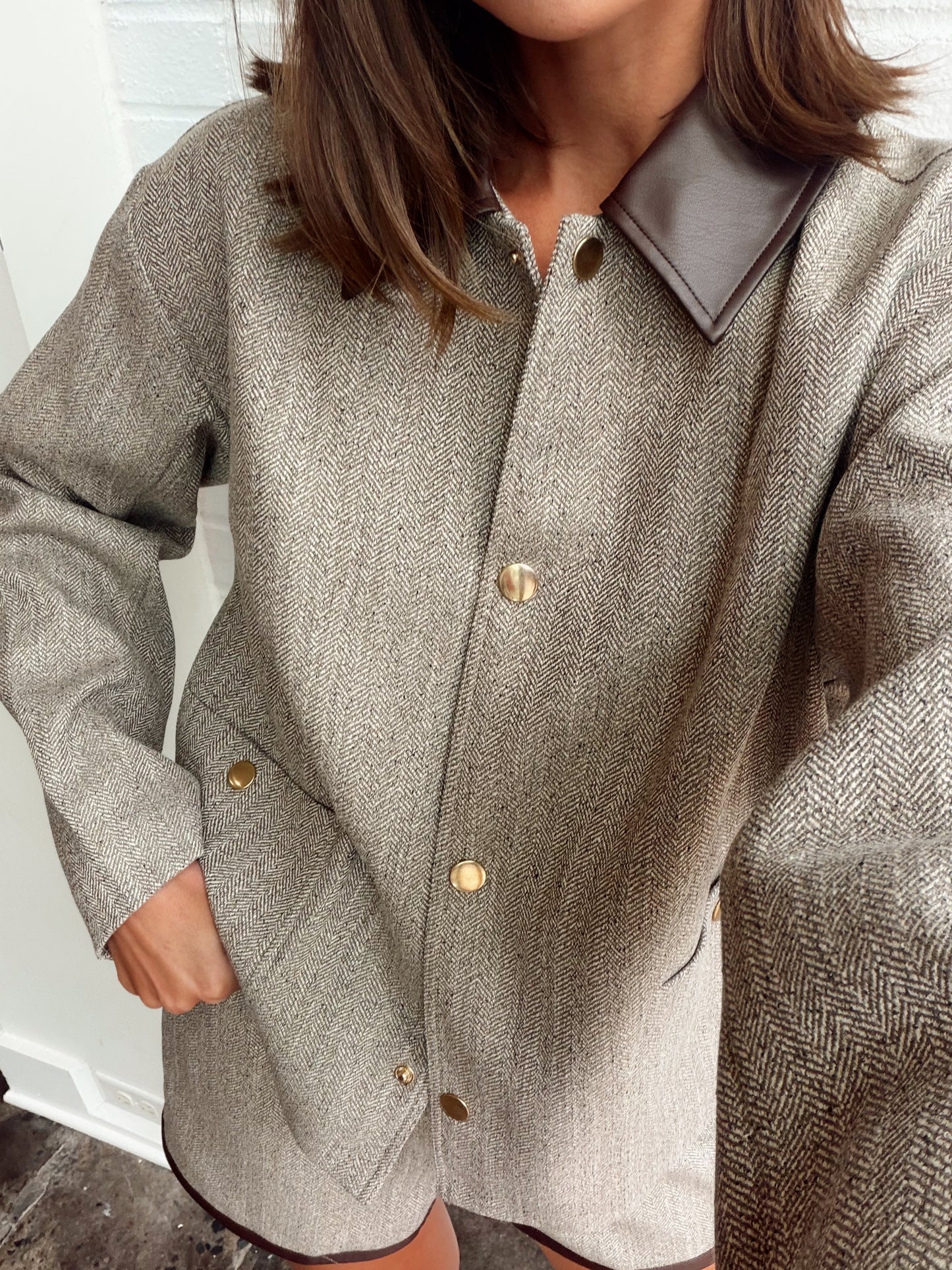SPECKLED HERRING BONE CROPPED JKT