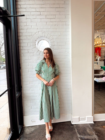 GINGHAM CHECK MIDI DRESS