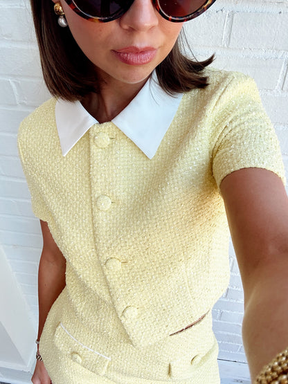 COLLARED COMBO TWEED CROP TOP