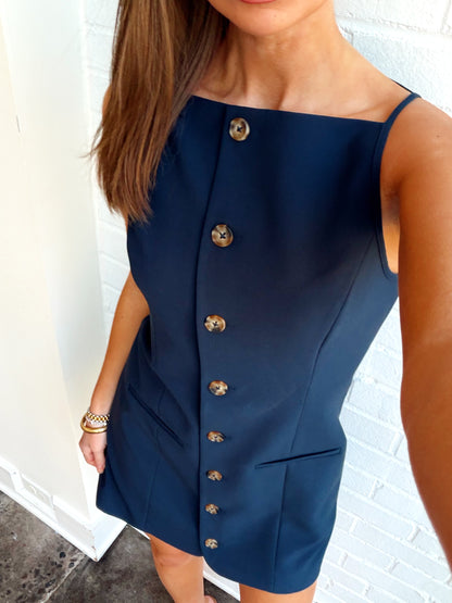 AZRA TWILL SQUARE NECK MINI DRESS