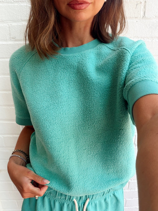 KENNEDY REVERSE FLEECE CREW NECK SWEATSHIRT- TEAL BLUE