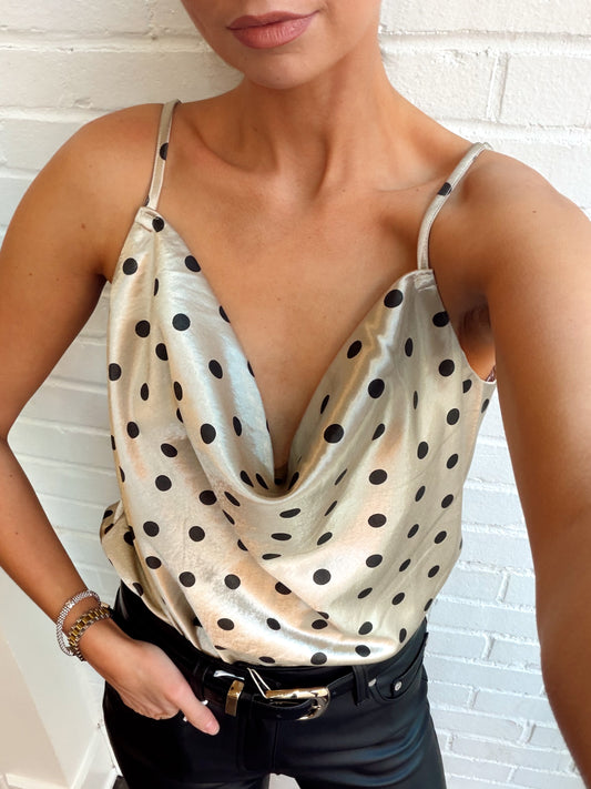 POLKA DOT COWL NECK CAMI