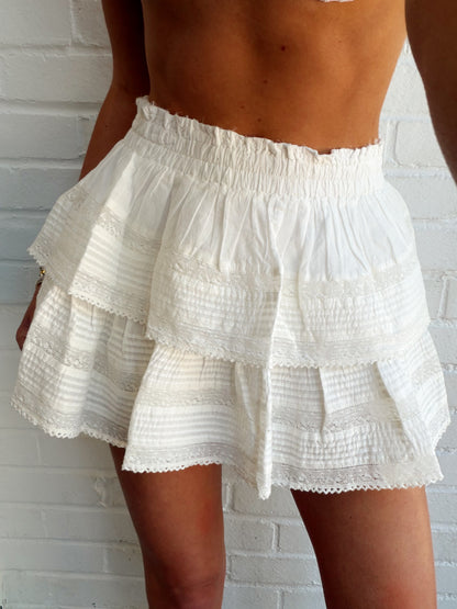 RUFFLE MINI SKIRT- ANTIQUE WHITE