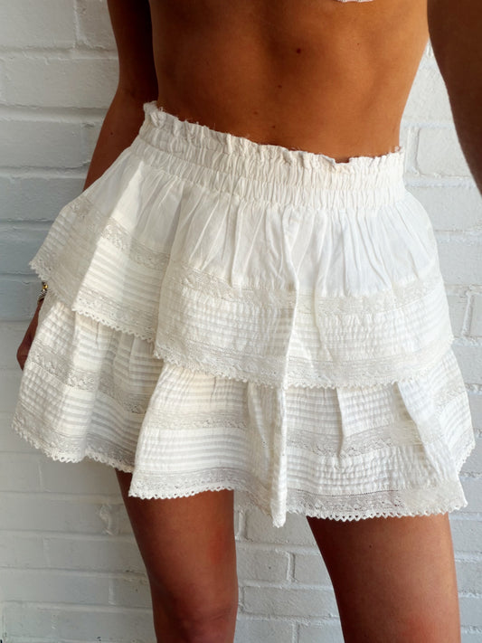 RUFFLE MINI SKIRT- ANTIQUE WHITE