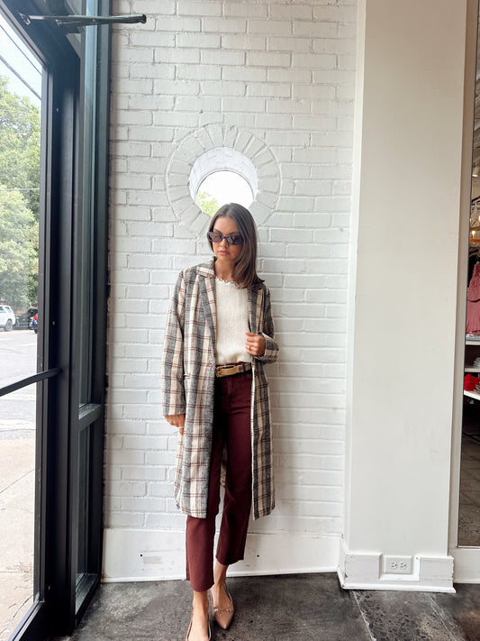 CREAM BROWN PLAID COAT