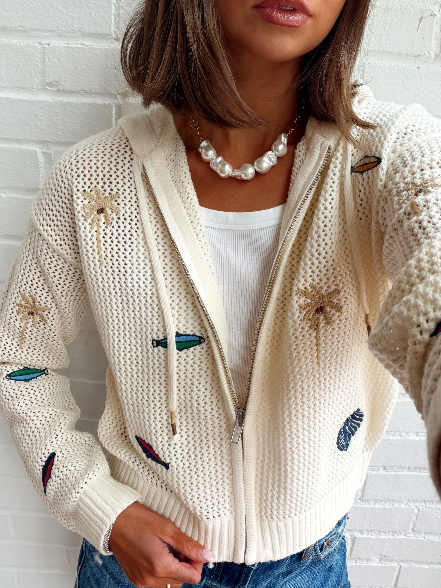 EDEN PALM TREE MESH CARDIGAN