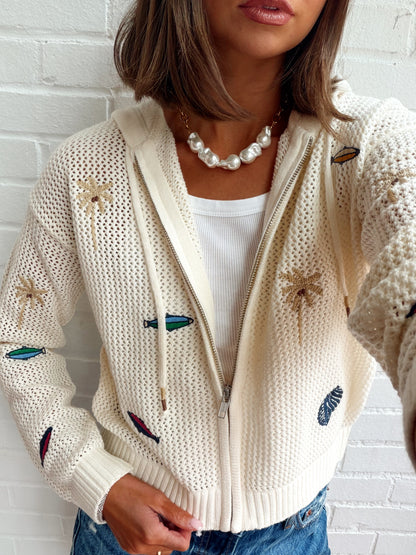 EDEN PALM TREE MESH CARDIGAN