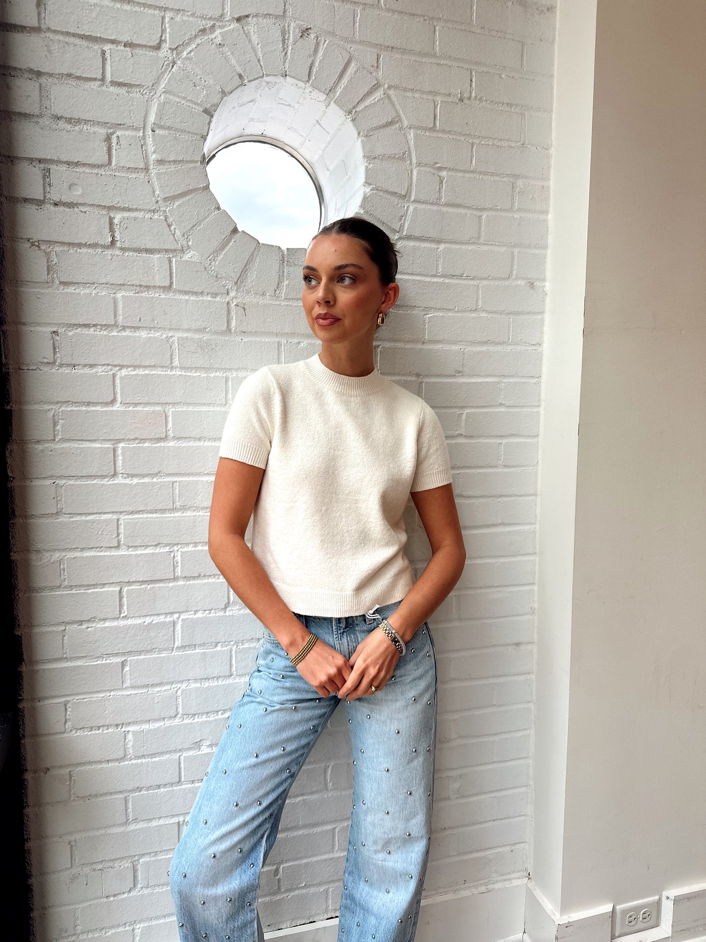 VHARI KNIT MOCK NECK S/S SWEATER