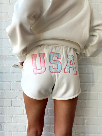 FLEECE SHORTS W/ USA APPLIQUE