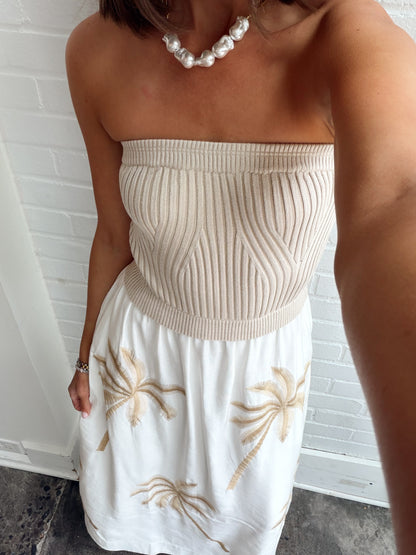 EDEN SLEEVELESS DRESS W/ PALM EMBROIDERY