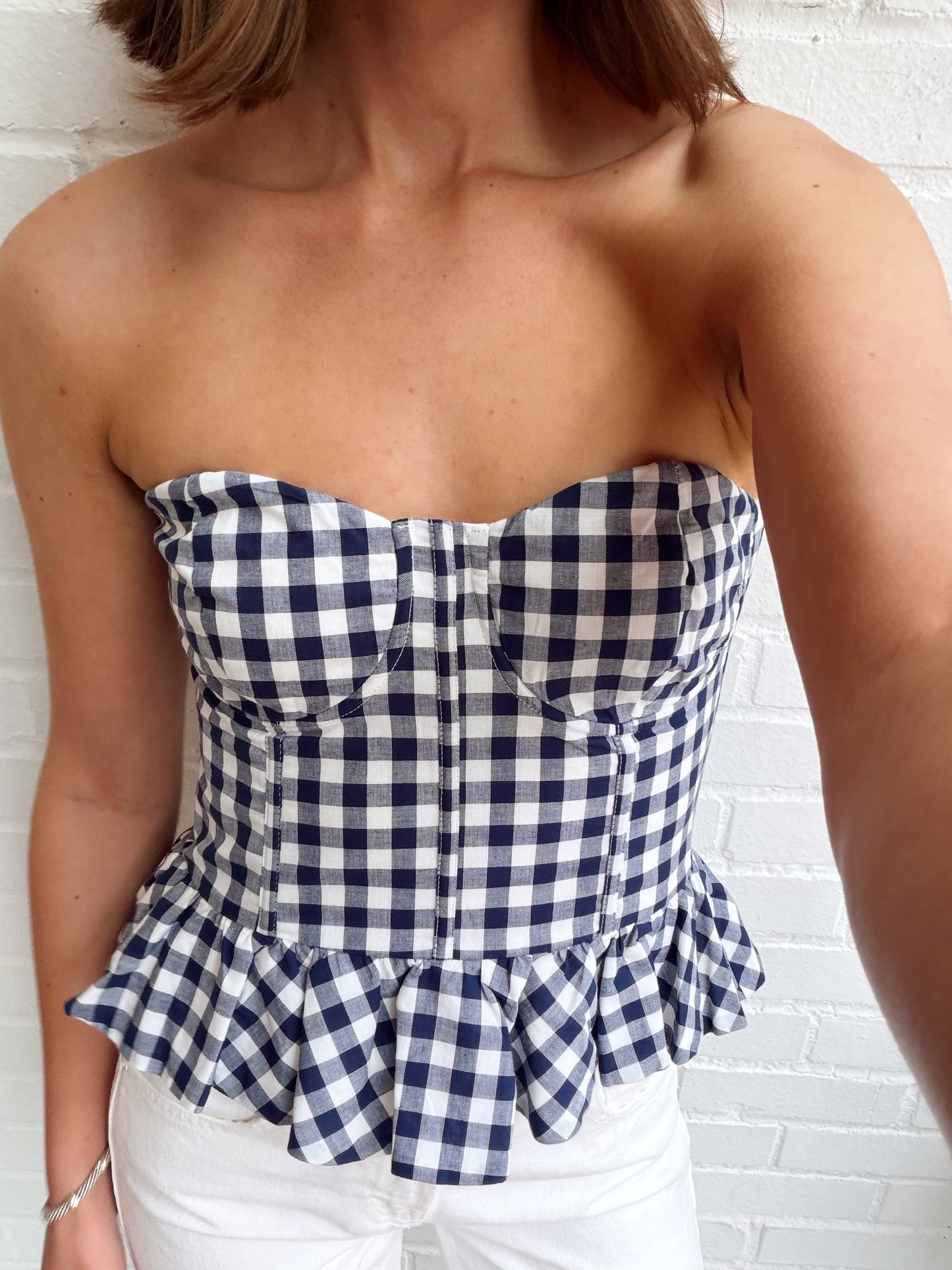 CHRISTI GINGHAM PEPLUM TUBE TOP