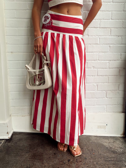 STRIPE DROP WAIST MAXI SKIRT