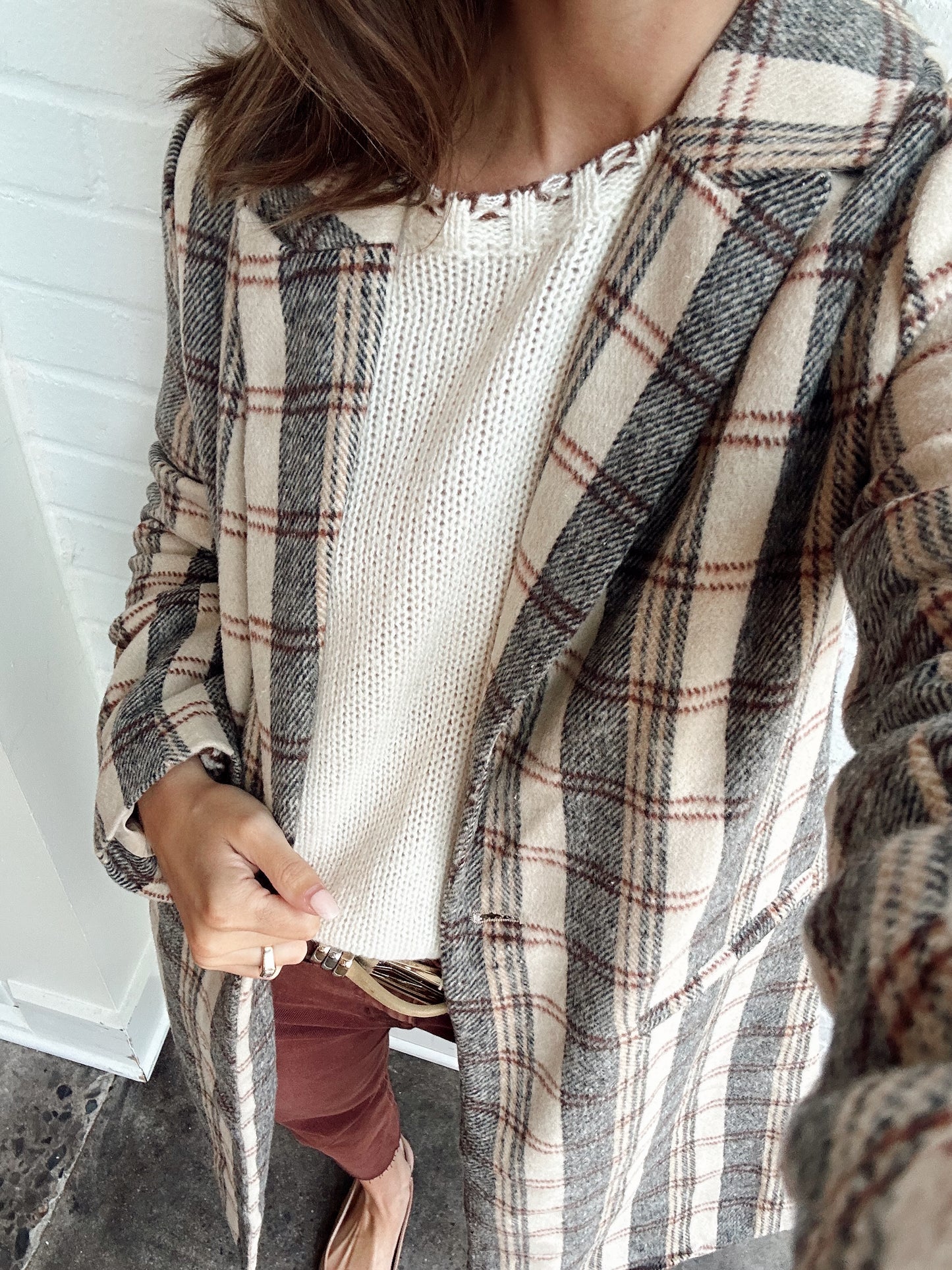 CREAM BROWN PLAID COAT