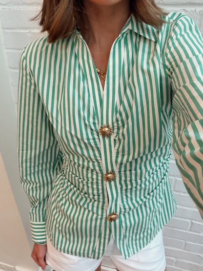 CARAYLN TOP- EMERALD STRIPE