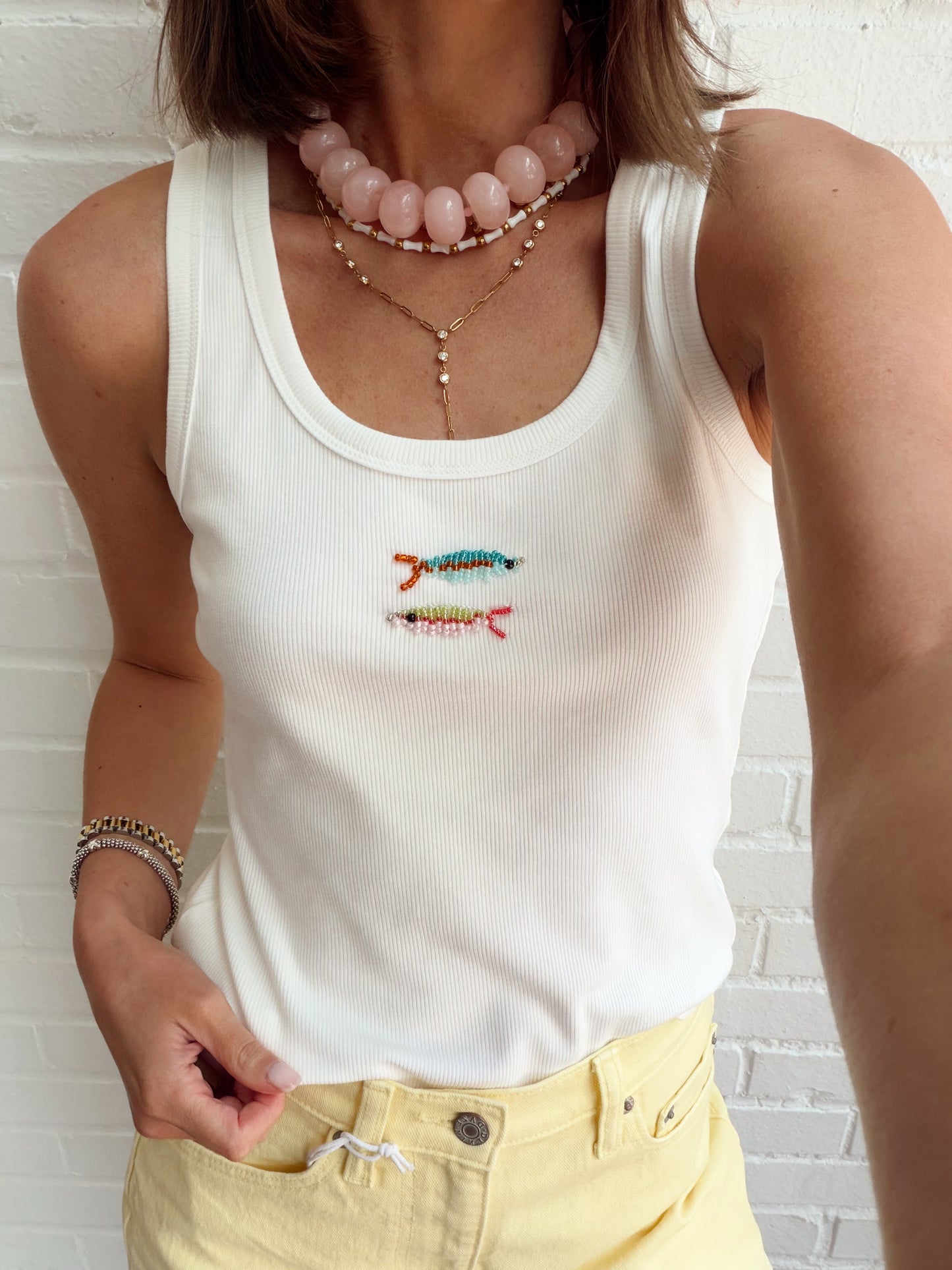 COLORFUL FISH BEADED RIBBED TANK