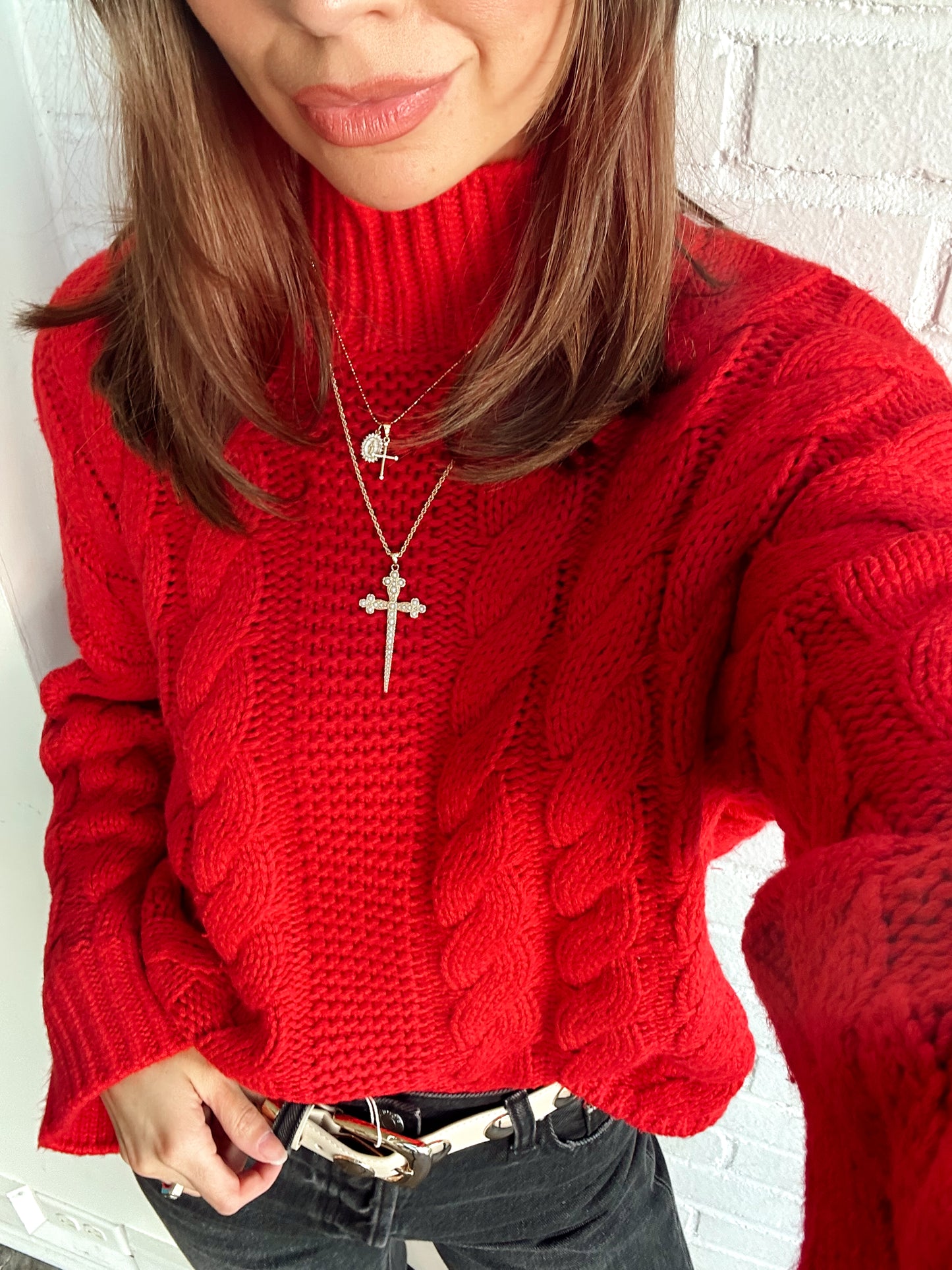 OVERSIZED CHUNKY CABLE MOCK NECK