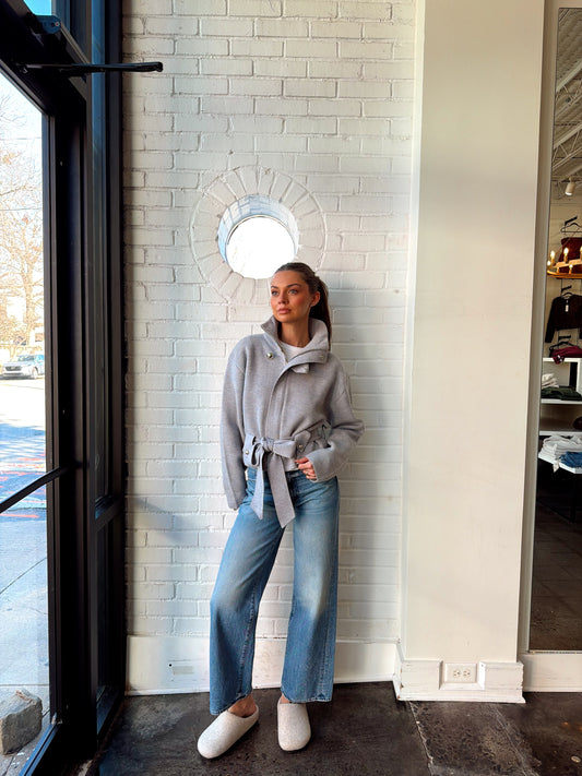 KNITTED SWEATER JACKET W/ BELTED WAIST