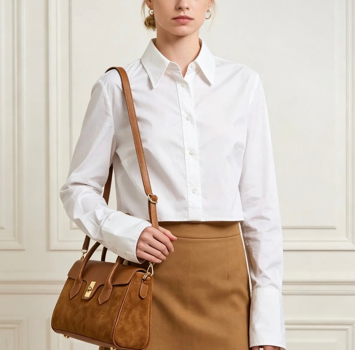 GENUINE LEATHER BAG WITH SUEDE DETAILS