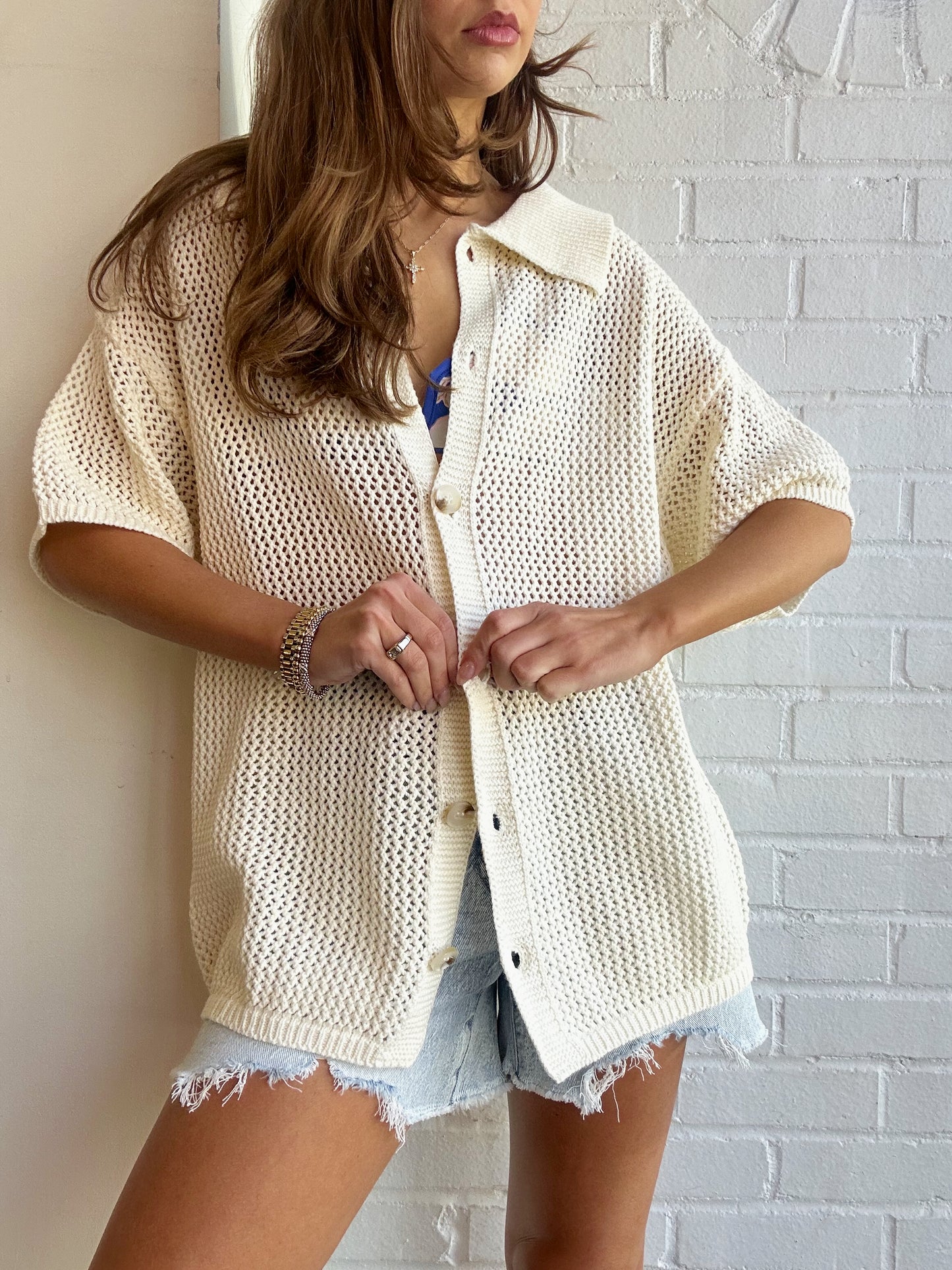 COLLARED SWEATER BUTTON DOWN TOP