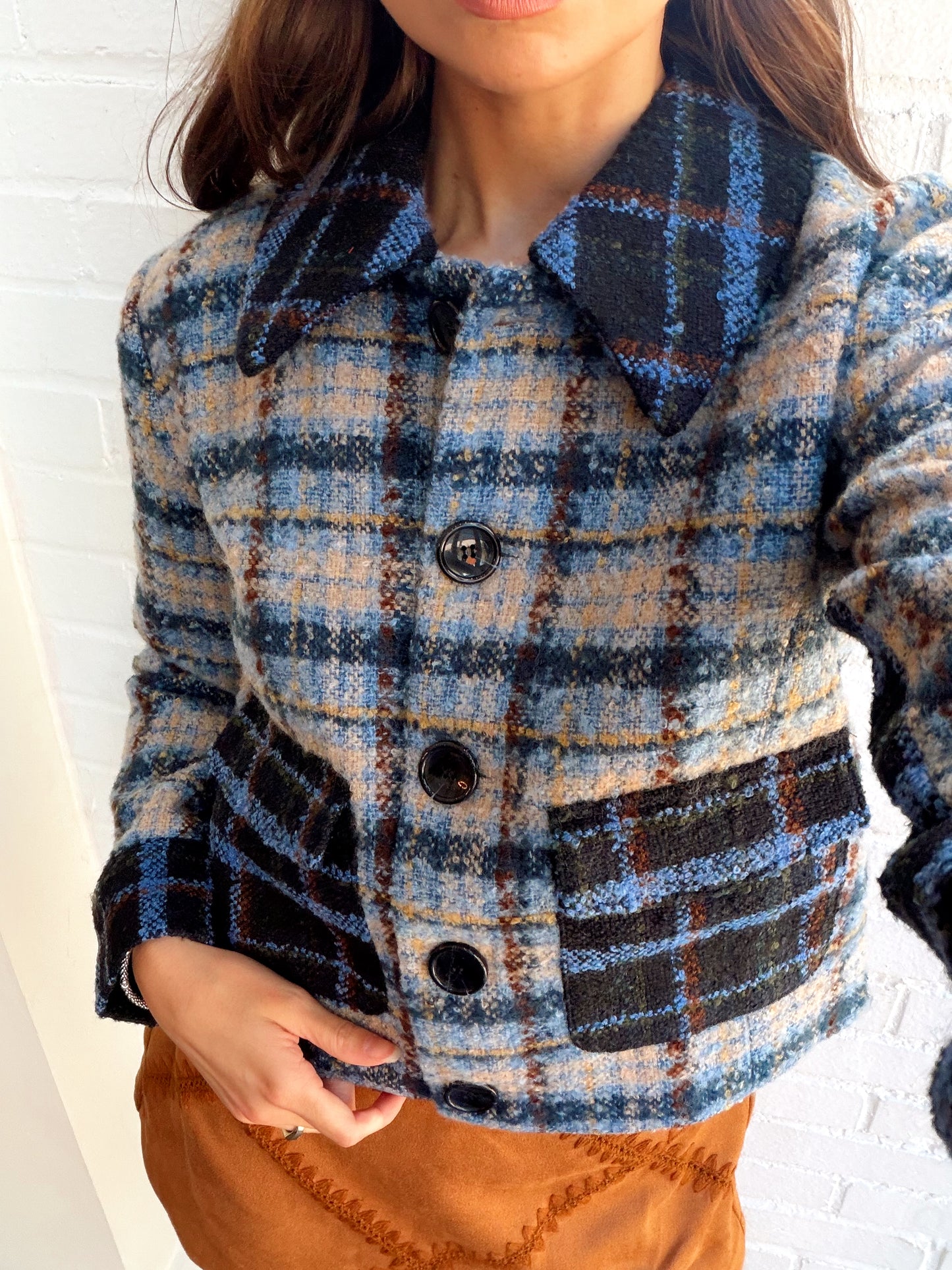 DAPHNE CROPPED MIED PLAID POCKET JACKET